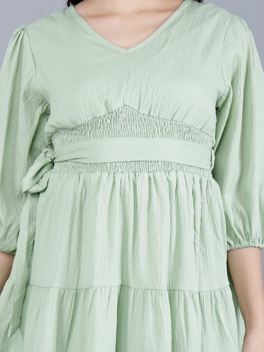 Viigobella Women’s Delta Fabric Tiered Short Dress with Smocked Waist & Puff Sleeves – Export Quality