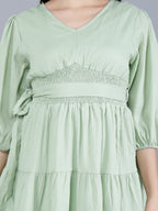 Viigobella Women’s Delta Fabric Tiered Short Dress with Smocked Waist & Puff Sleeves – Export Quality