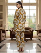 Women’s Mustard Floral Printed Co-ord Set – Vertigen Fabric