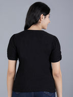 Viigobella Women’s Puff Sleeve Top in Black Sugarcane Fabric