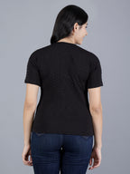 Viigobella Women’s Textured Short Sleeve Top in Black Cotton Fabric