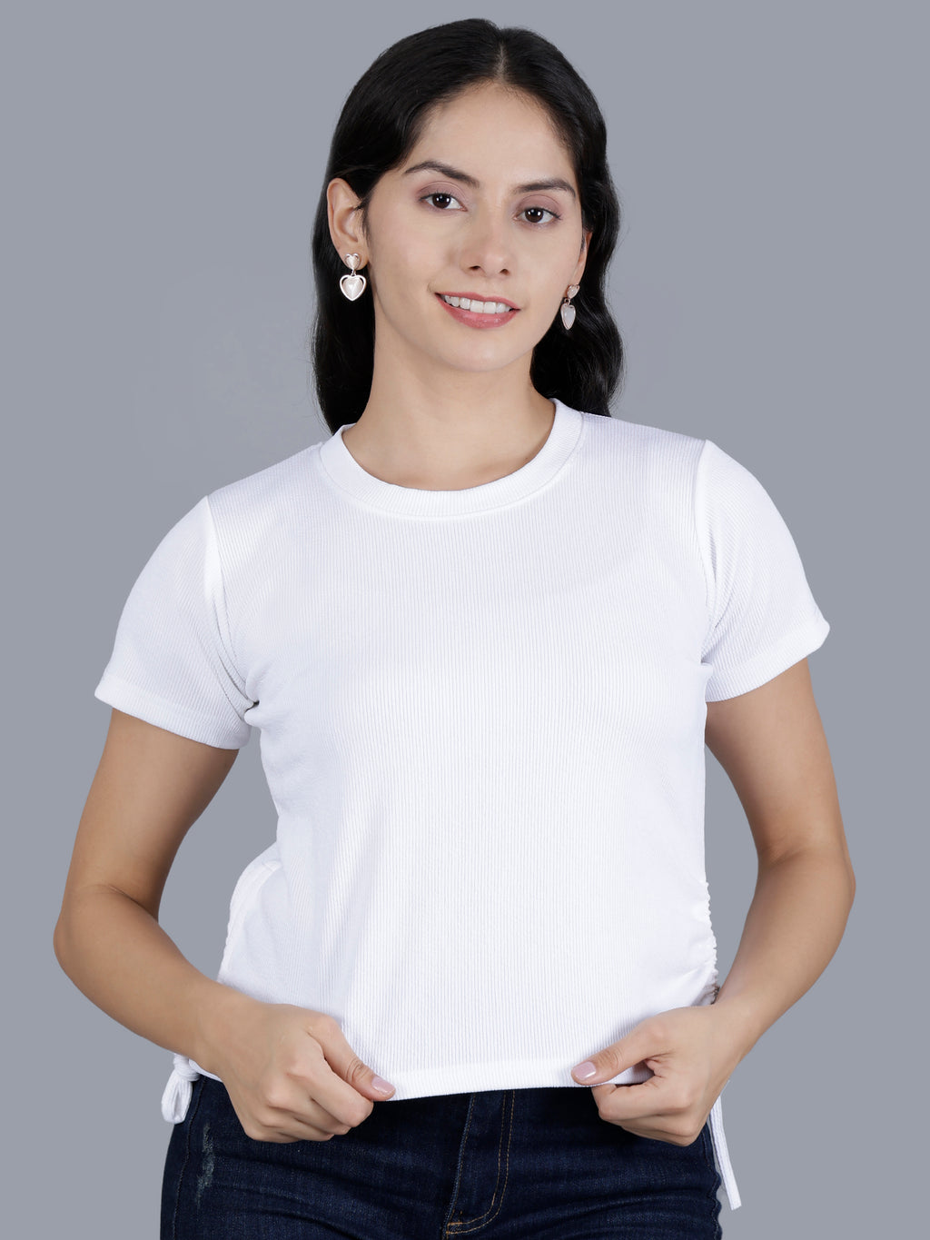 Viigobella Women’s Ribbed Crop Top in White Rib Fabric