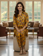Women’s Mustard Leaf Printed Co-ord Set – Vertigen Fabric