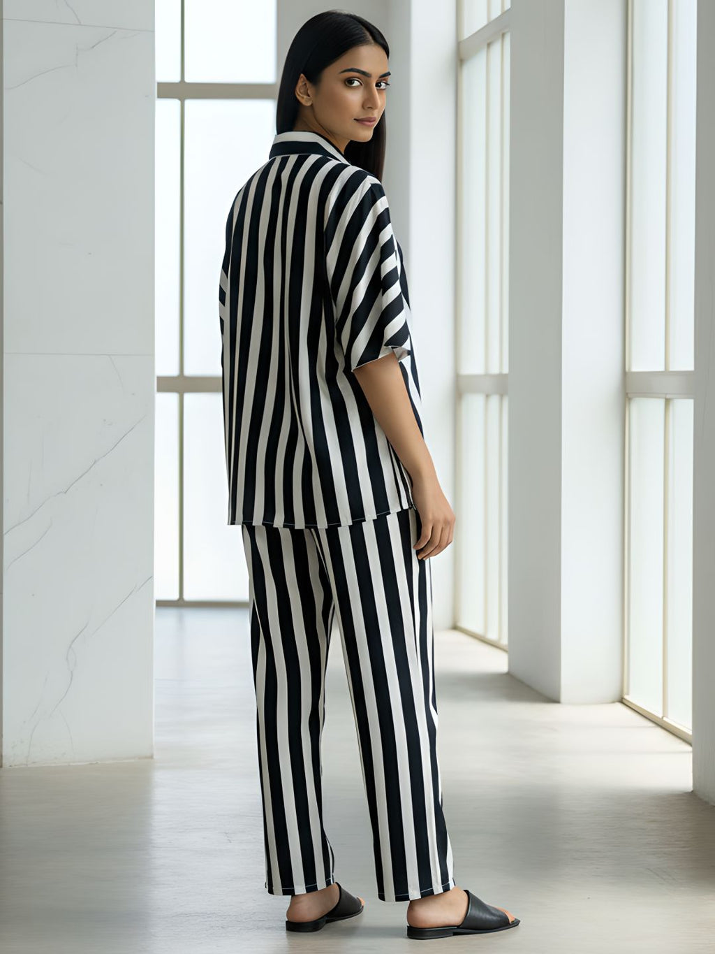 Black & White Striped Co-ord Set for Women