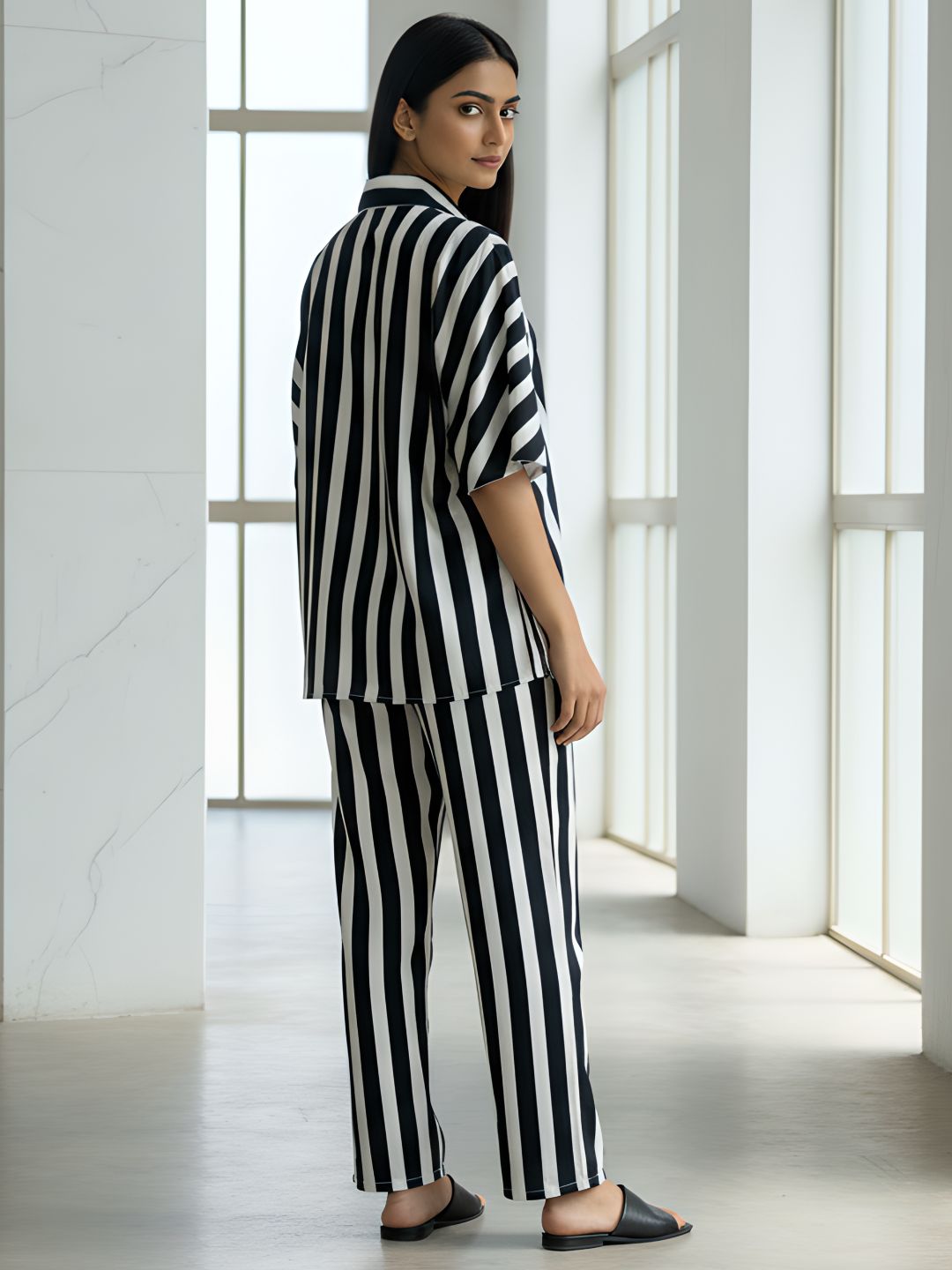 Black & White Striped Co-ord Set for Women