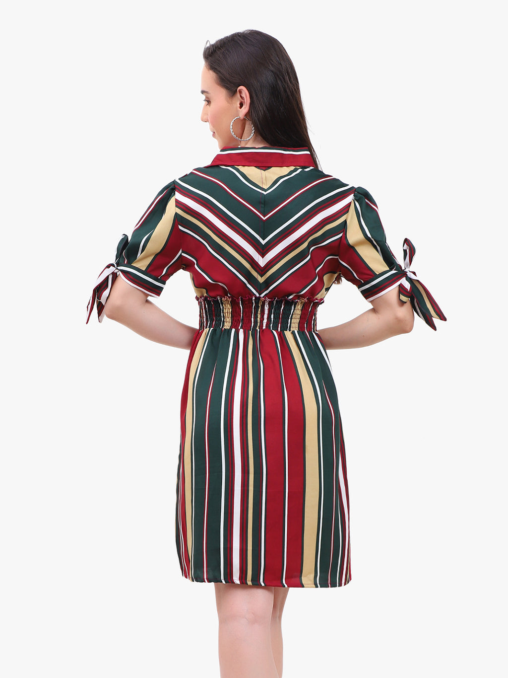 Viigobella Women’s Striped Crepe Dress with Smocked Waist – Export Quality