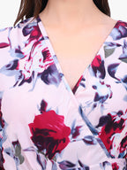 Women’s Printed Crepe Wrap Dress with Ruffle Hem – Export Quality