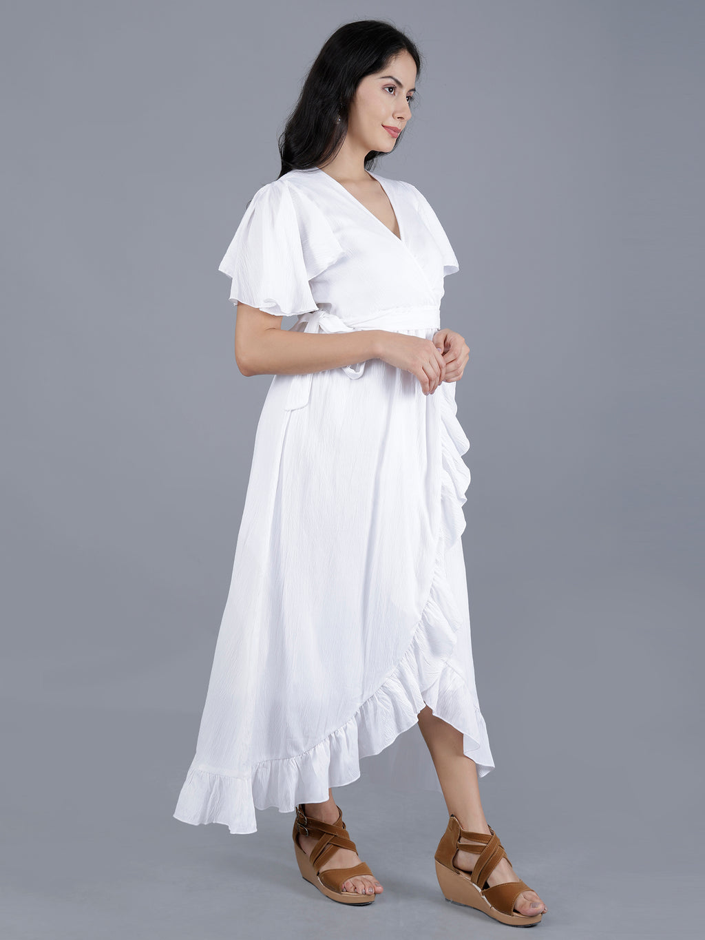 Viigobella Women’s Wrap Maxi Dress in White Delta Fabric | Manufacturer & Exporter