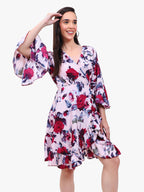 Women’s Printed Crepe Wrap Dress with Ruffle Hem – Export Quality
