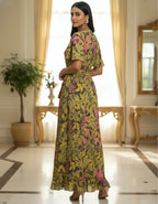 Viigobella Kasturi Silk Yellow Floral Wrap-Style Maxi Dress
