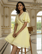 Viigobella Yellow Delta Fabric Wrap Dress with Layered Ruffle Sleeves